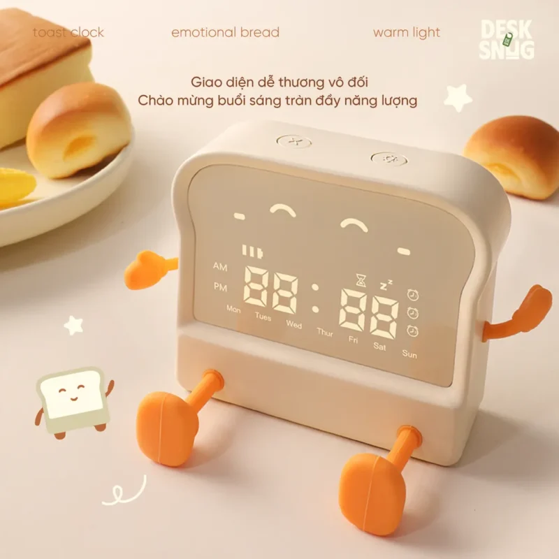 Cute Toast Interface Night Light Clock, Toast Clock - Image 2
