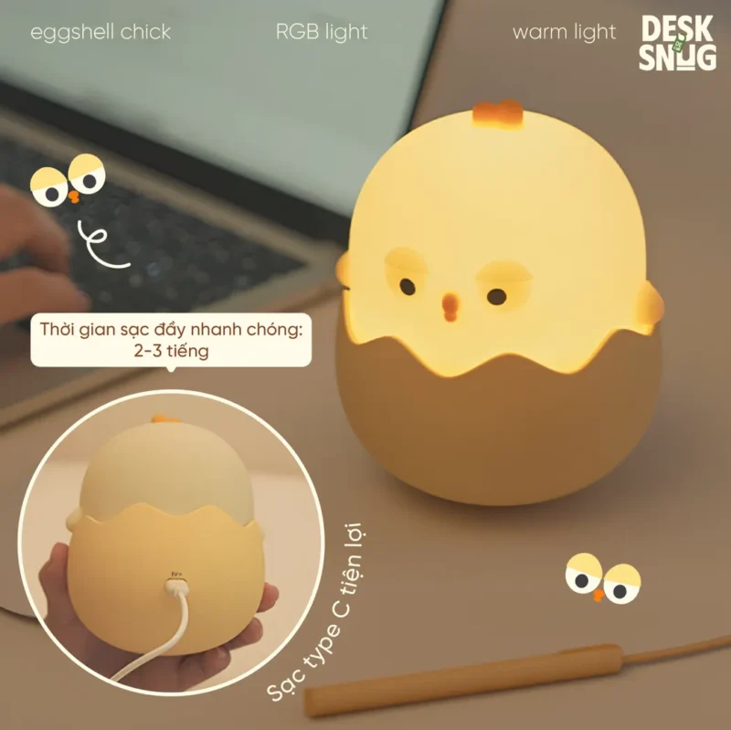Rgb Color Glowing Lamp with Usb Charger, Eggshell Chick - Image 4